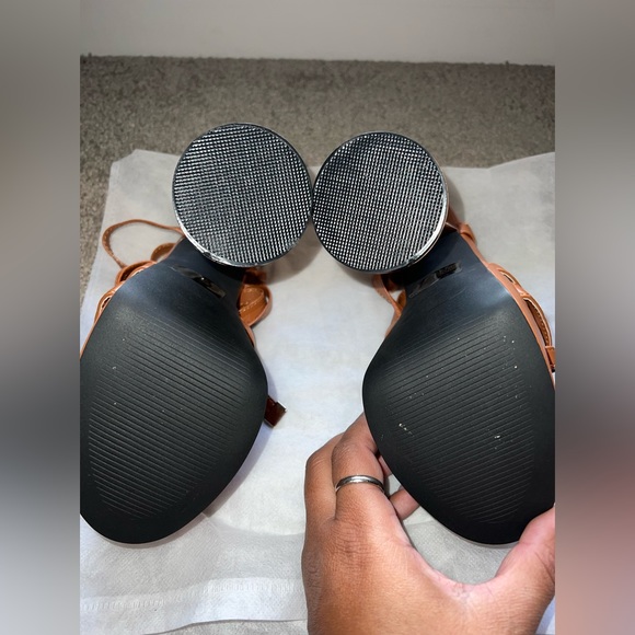 Elaine Sculpted & Strappy: Almond Brown Platform Chunky Heel Sandals - Picture 10 of 11